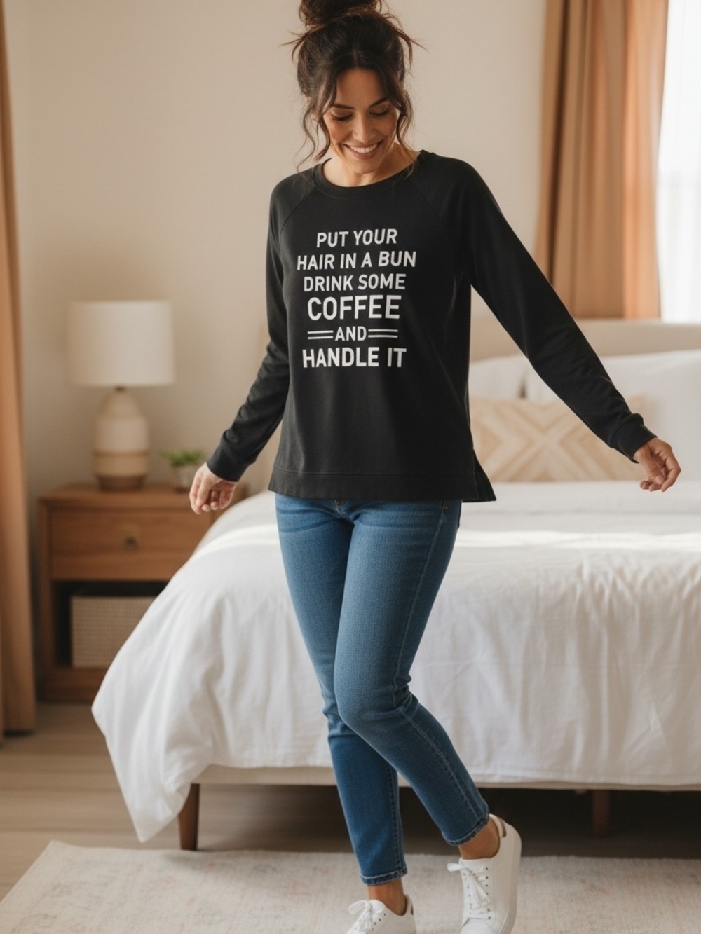 Mary Square Graphic Sweatshirt - 'Put Your Hair in a Bun' - Charcoal